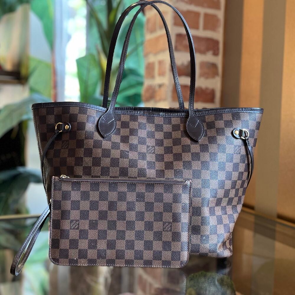 LOUIS VUITTON Neverfull MM Damier Ebene Brown Canvas Tote Bag